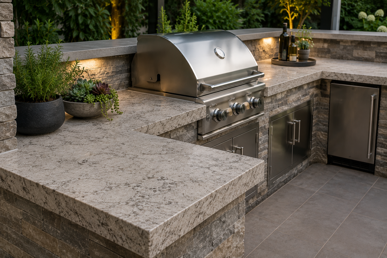 Porcelain countertop on a covered patio in Riverside, CA